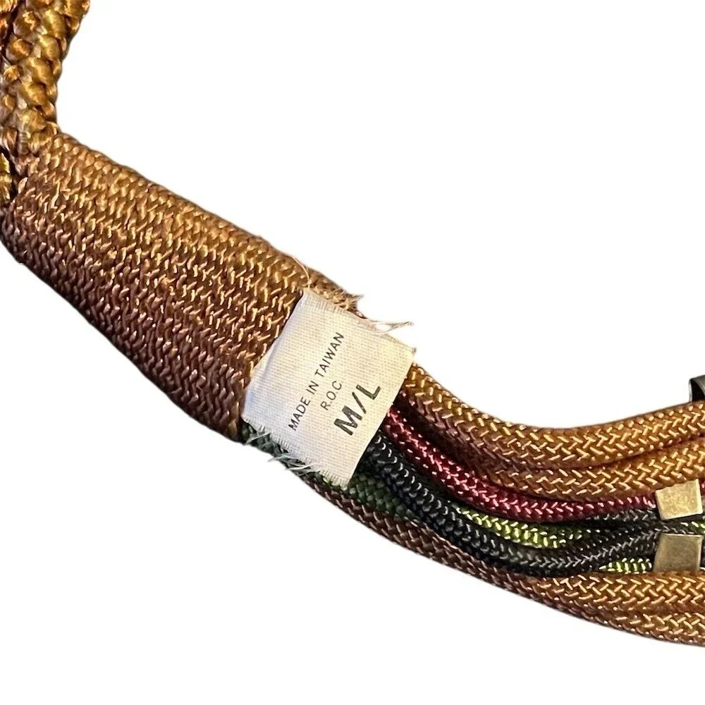 Vintage Braided Rope Belt Womens Multicolor Gold Tone Open Ring Buckle